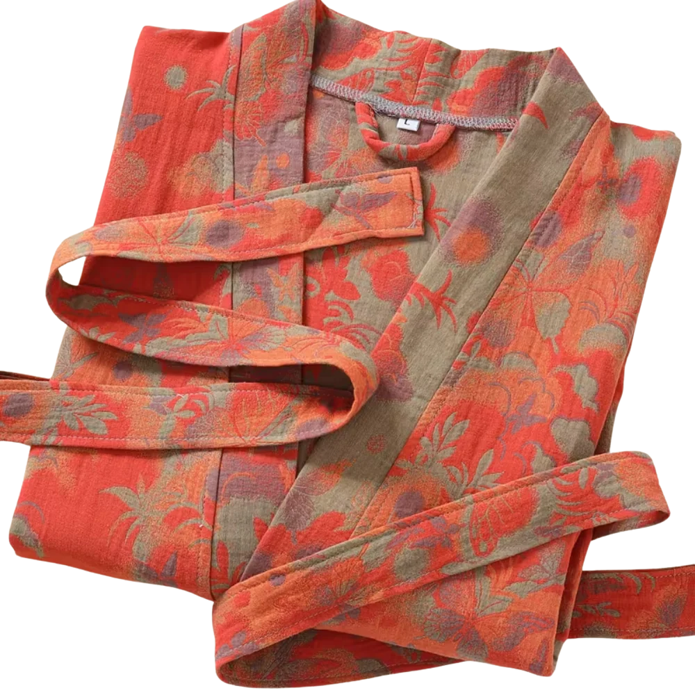 Baumwoll-Gaze Kimono Bademantel - Leichter Morgenmantel & Loungewear für Damen & Herren