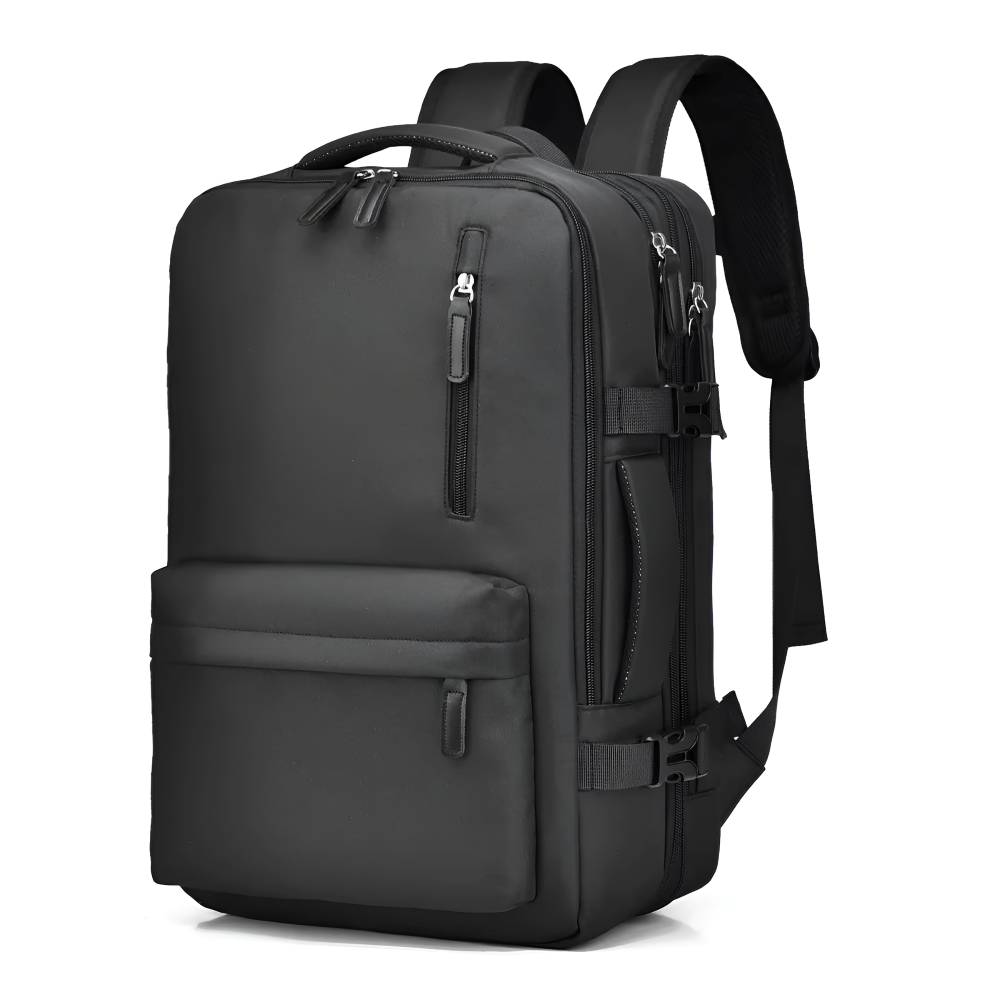 Erweiterbarer Handgepäck-Rucksack 46 × 30 × 16–26 cm – Wasserabweisender Laptop-Reiserucksack mit vielen Fächern