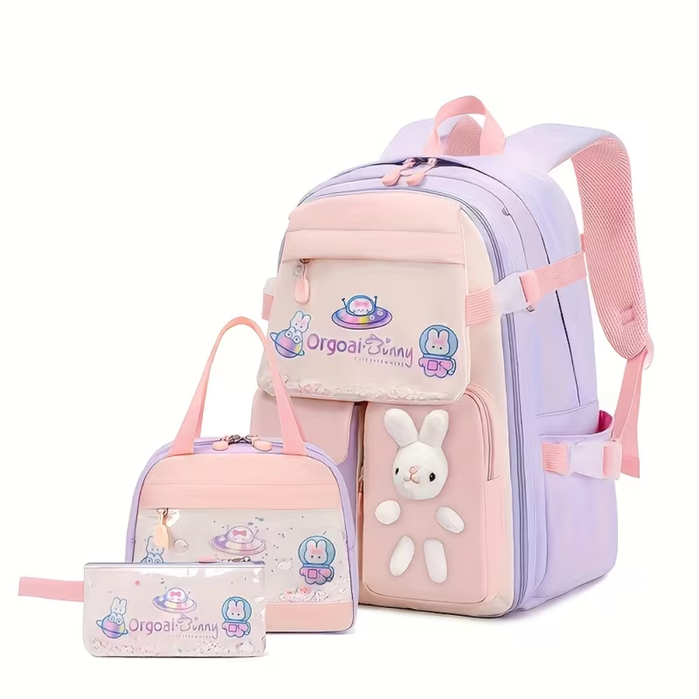 Hasen-Schulrucksack 44 × 30 × 15 cm – Großer Mädchenrucksack mit Brustgurt, Seitentaschen & viel Stauraum