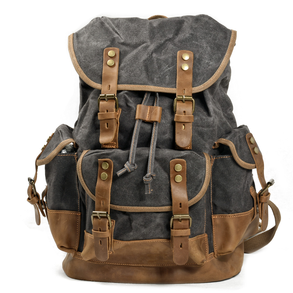 Vintage Wachstuch Canvas Rucksack für Herren - Großer Laptop Tagesrucksack & Reise-Rucksack