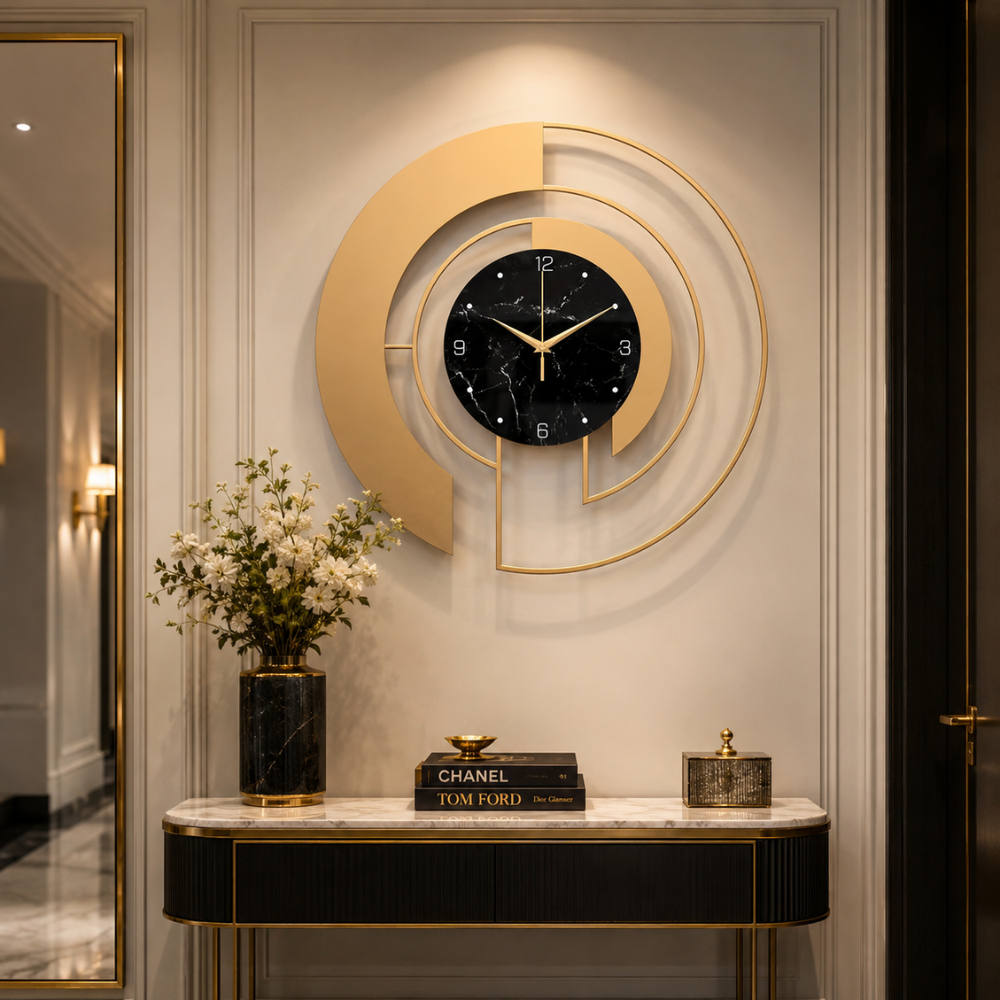 Moderne Metall Wanduhr in Glasoptik – Runde Designer Uhr mit geometrischem Muster & leisem Uhrwerk für Wohnzimmer