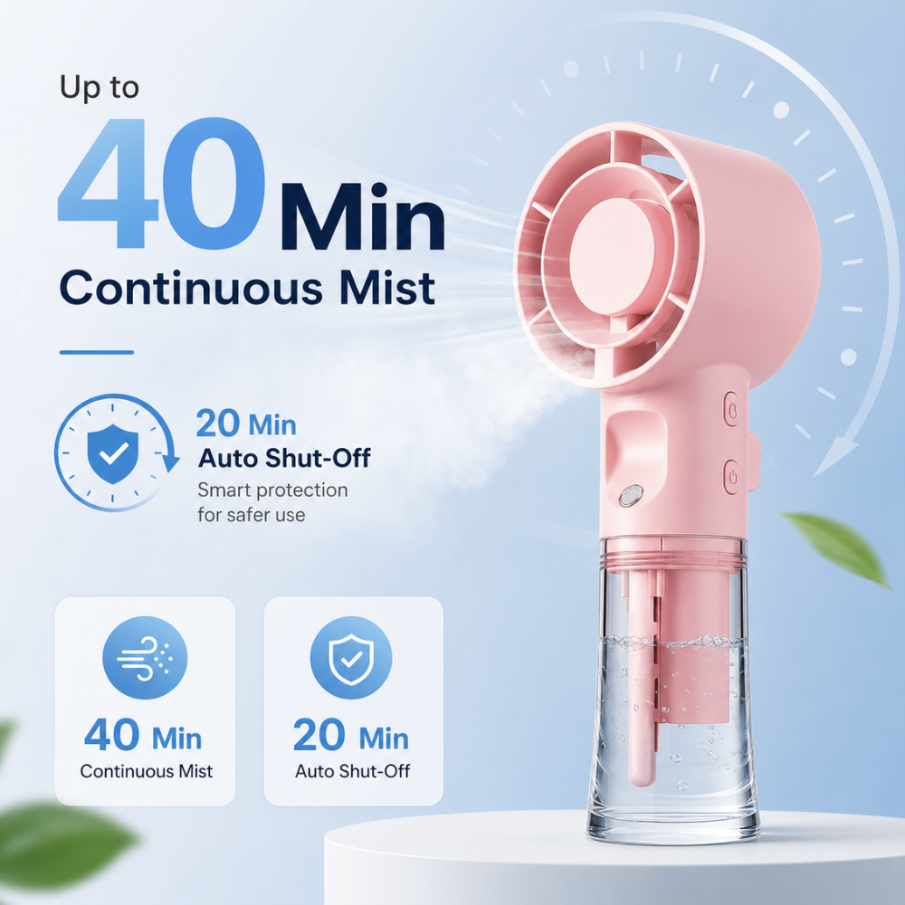 Tragbarer Mini-Sprühventilator – USB-aufladbarer Handventilator mit Wassertank und 4 Geschwindigkeitsstufen