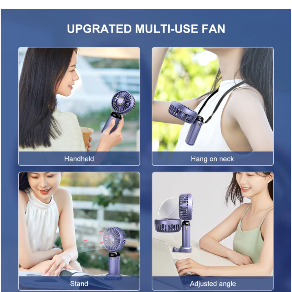 Kompakter USB-Handventilator – tragbarer Mini-Ventilator mit LED-Anzeige, 5 Geschwindigkeitsstufen und klappbarem Design