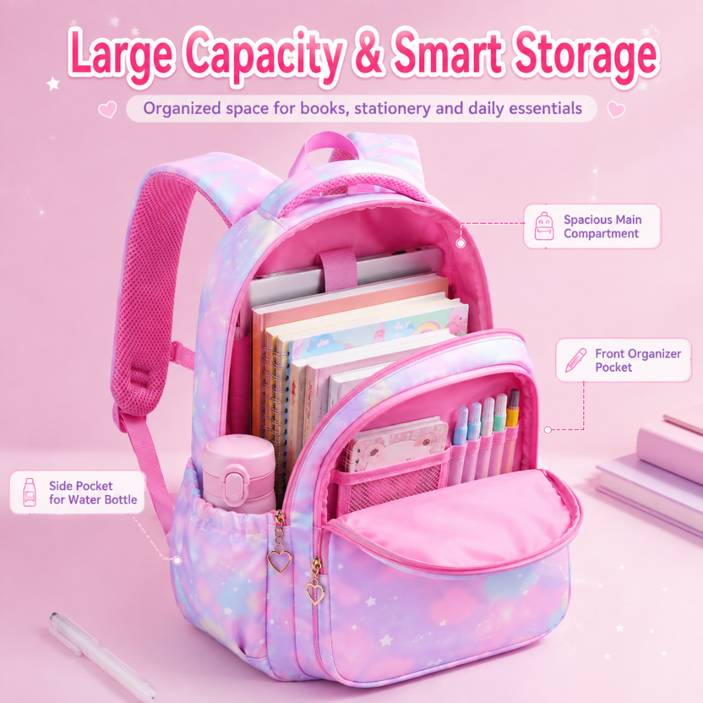 Kawaii Kinder-Schulrucksack für Mädchen – Leichter wasserabweisender Rucksack mit mehreren Fächern für Schule & Alltag