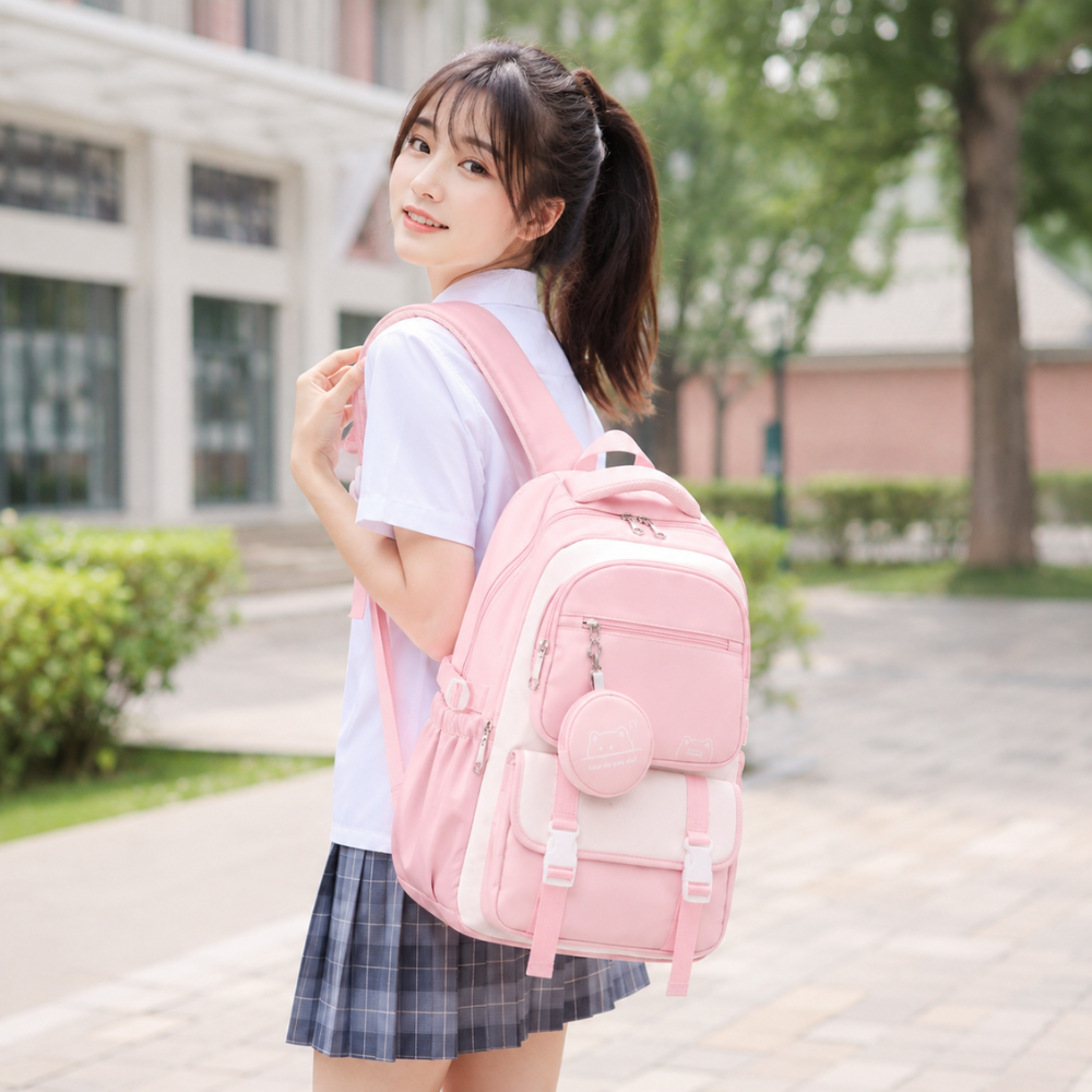 Kawaii Schulrucksack mit mehreren Fächern & Mini-Tasche – Leichter großer Rucksack für Schule, Uni & Reisen