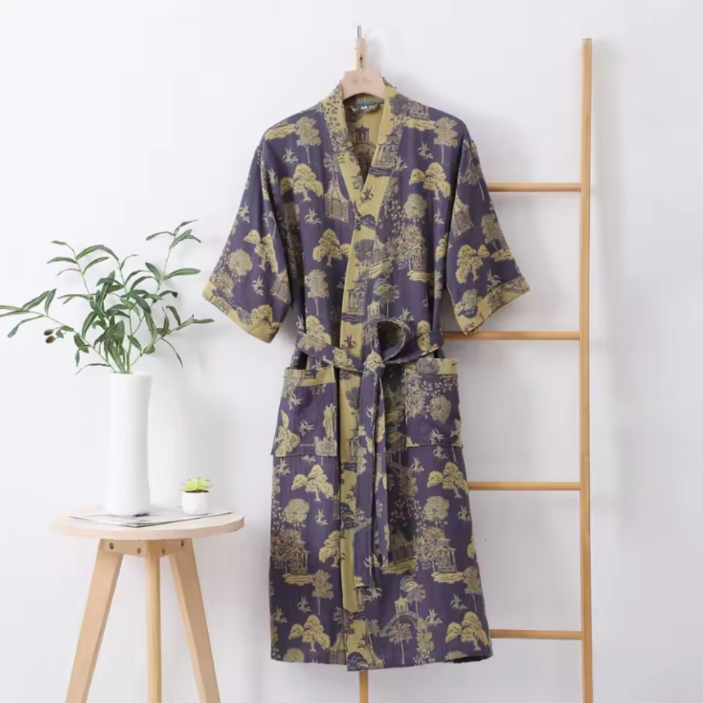 Retro Kimono Bademantel aus Baumwolle - Luftiger Morgenmantel & Loungewear für Damen & Herren
