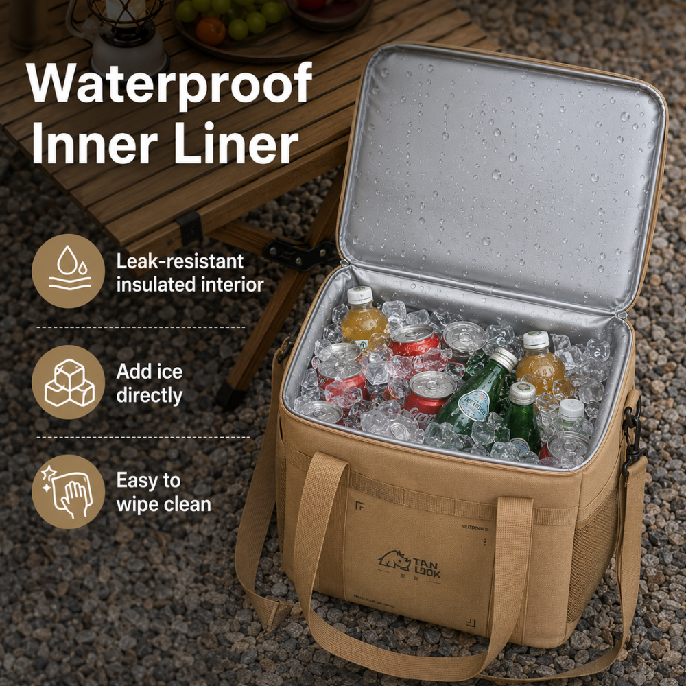 Camping Isoliertasche 36L aus Oxford-Stoff mit PVC-Beschichtung | Große Kühltasche mit Schultergurt, Seitenfach und MOLLE-Schlaufen