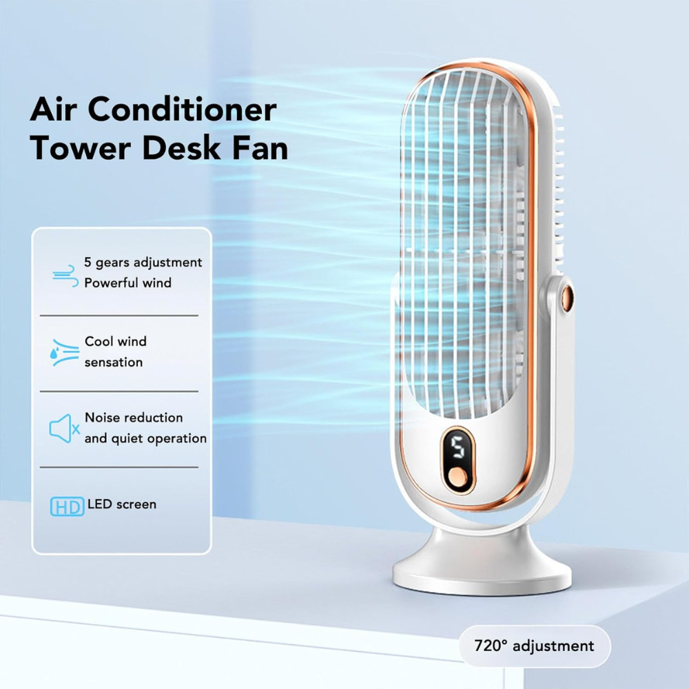 Leiser USB Tischventilator mit Akku 5 Geschwindigkeiten LED Anzeige 720 Grad Verstellbar
