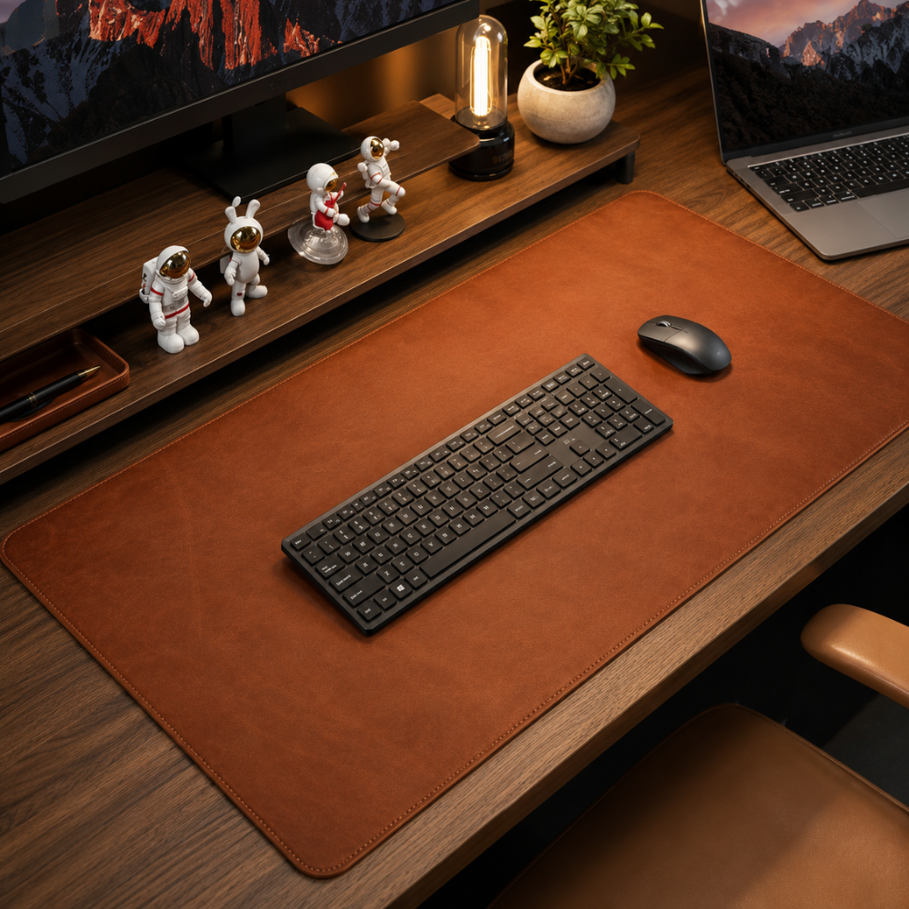 Große Schreibtischunterlage & Mauspad in Leder-/Wildlederoptik – Wasserabweisende rutschfeste Gummimatte für Büro, Homeoffice & Gaming