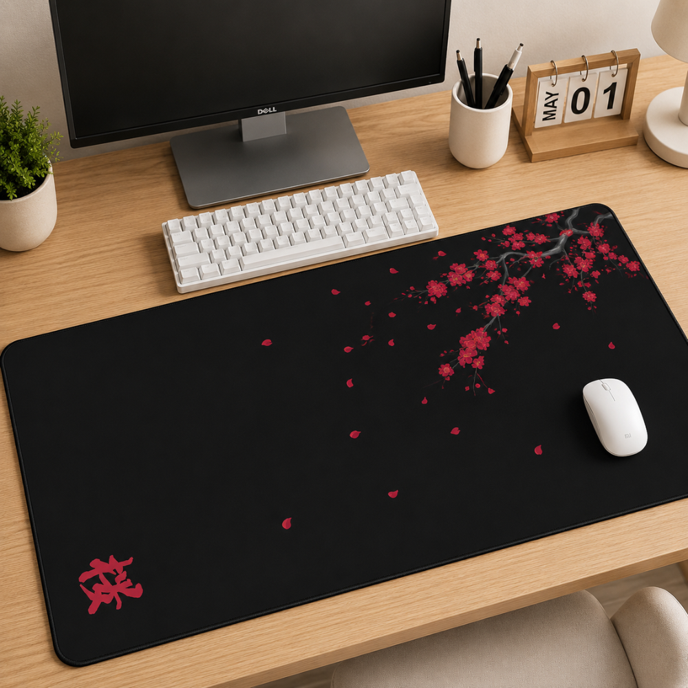 Schreibtischunterlage & XXL Gaming-Mauspad mit Sakura-Kirschblüten – Rutschfeste Stoffmatte für Büro, Homeoffice, Schule & Gaming