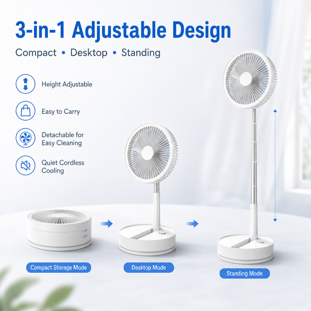 Faltbarer Standventilator mit Akku 7200mAh USB Fernbedienung Höhenverstellbar für Büro Schlafzimmer Camping