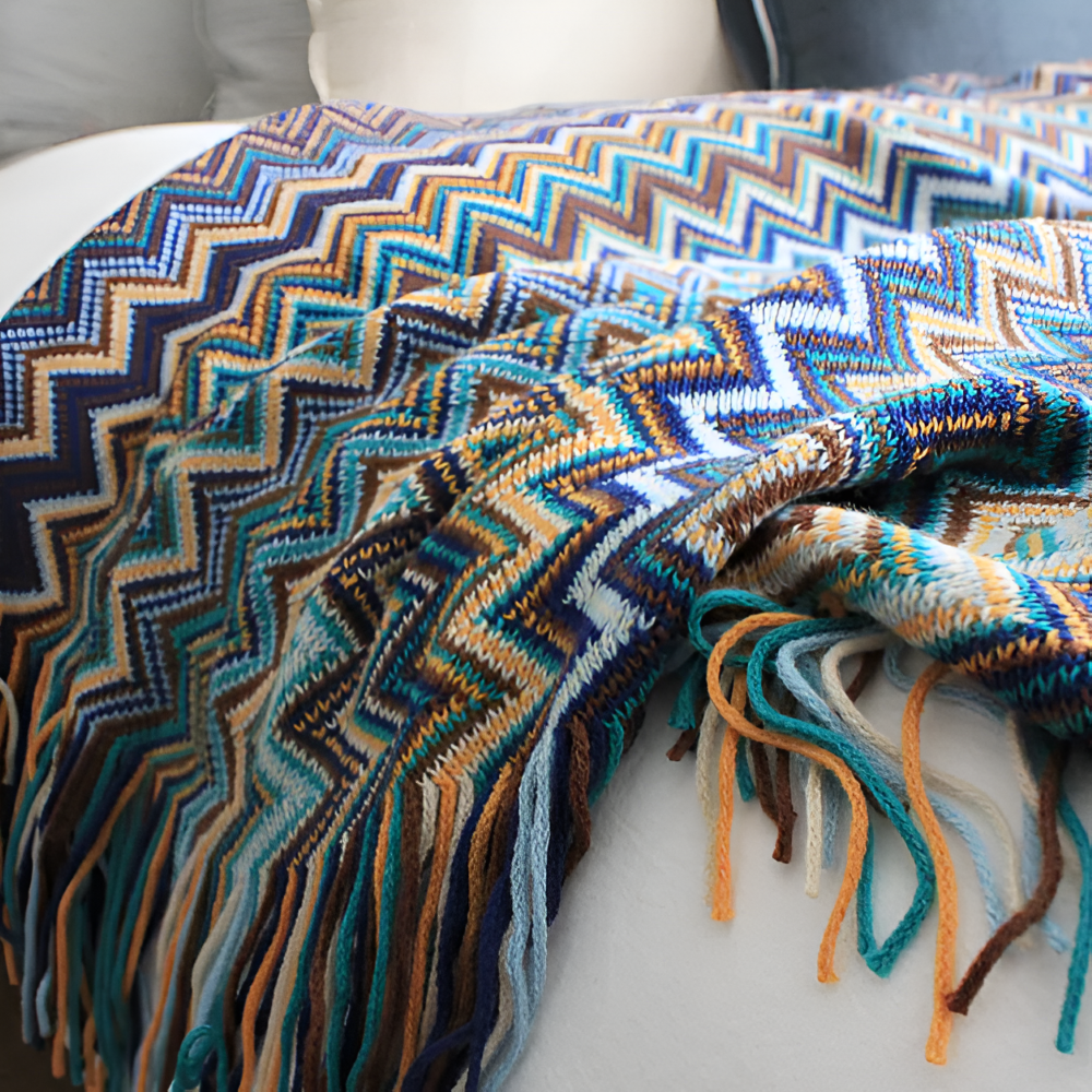 AcrylZag Plaid - Leichte Handgestrickte Boho Fleecedecke mit Quastendesign