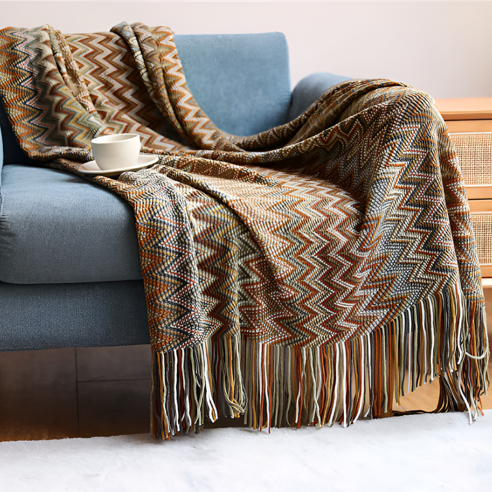 AcrylZag Plaid - Leichte Handgestrickte Boho Fleecedecke mit Quastendesign