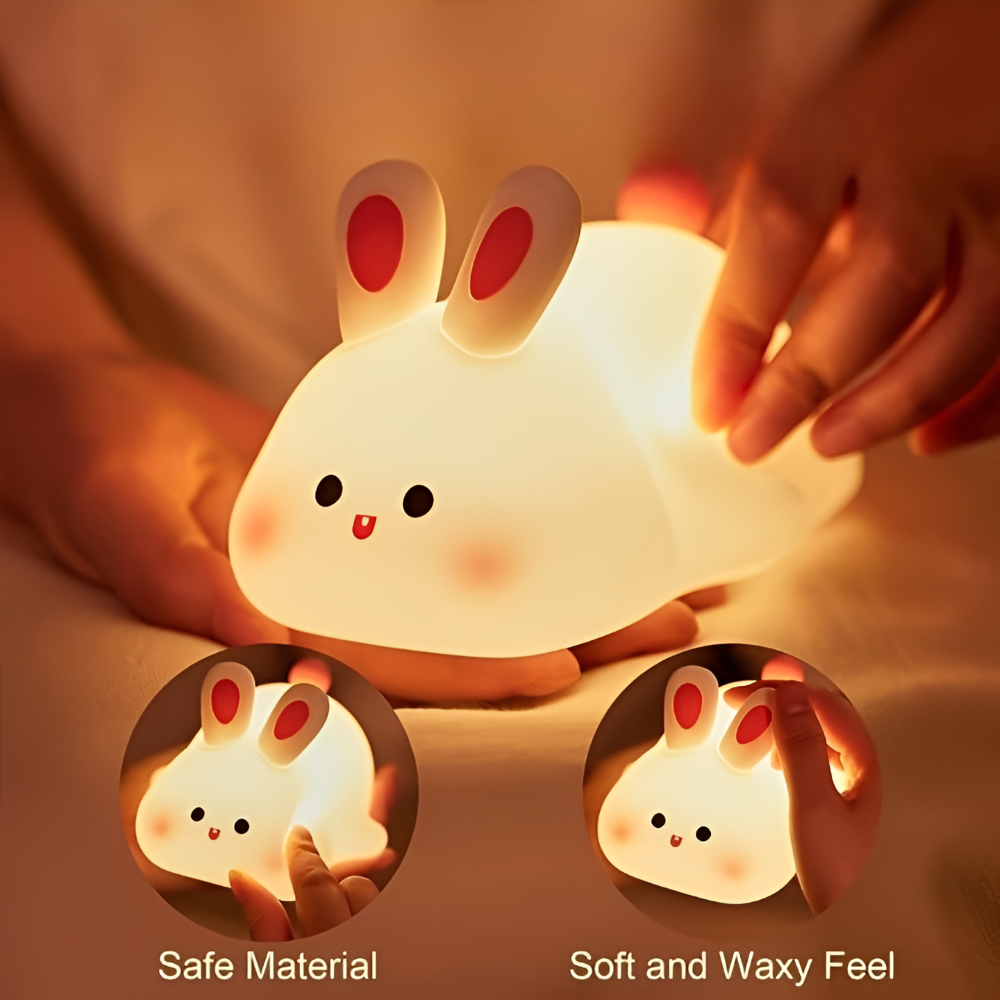 Entzückendes Kaninchenförmig aus Silikon LED Nachtlicht - Verstellbares Kinder Nachtlicht mit Touch-Steuerung