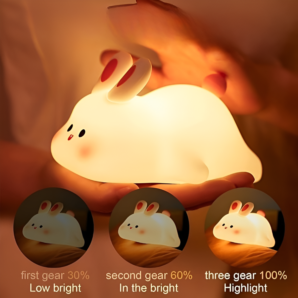 Entzückendes Kaninchenförmig aus Silikon LED Nachtlicht - Verstellbares Kinder Nachtlicht mit Touch-Steuerung