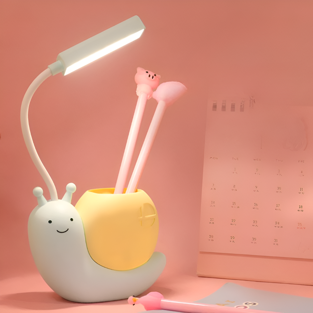 Adorable Snail Shaped LED Schreibtischlampe - Wiederaufladbare USB Tischlampe - Augenfreundliches Nachtlicht, Praktischer Stiftehalter