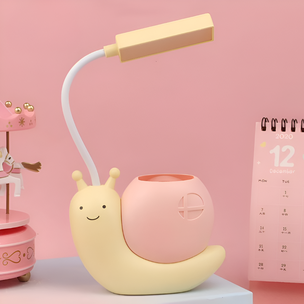 Adorable Snail Shaped LED Schreibtischlampe - Wiederaufladbare USB Tischlampe - Augenfreundliches Nachtlicht, Praktischer Stiftehalter
