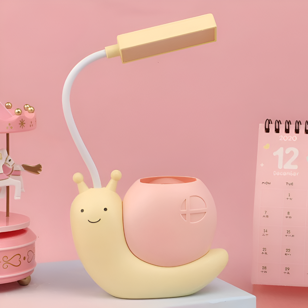 Adorable Snail Shaped LED Schreibtischlampe - Wiederaufladbare USB Tischlampe - Augenfreundliches Nachtlicht, Praktischer Stiftehalter