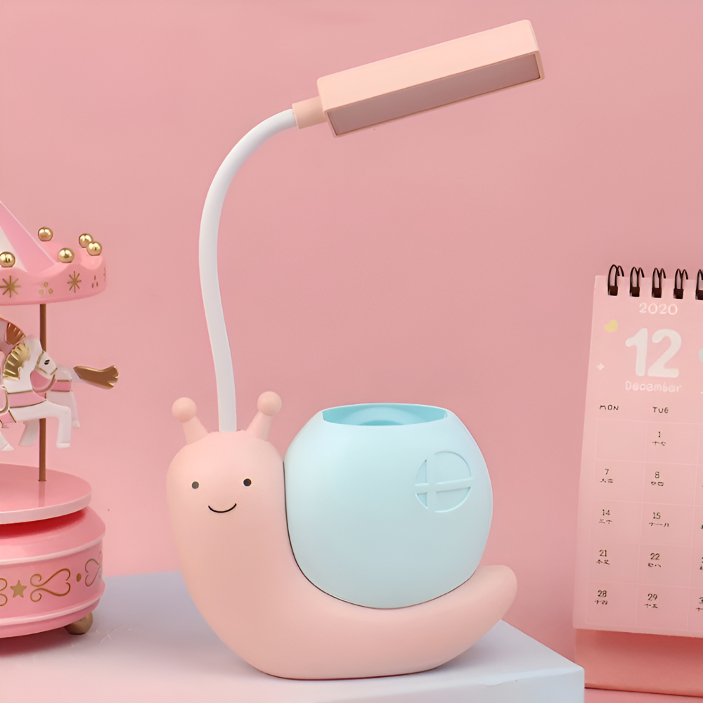 Adorable Snail Shaped LED Schreibtischlampe - Wiederaufladbare USB Tischlampe - Augenfreundliches Nachtlicht, Praktischer Stiftehalter