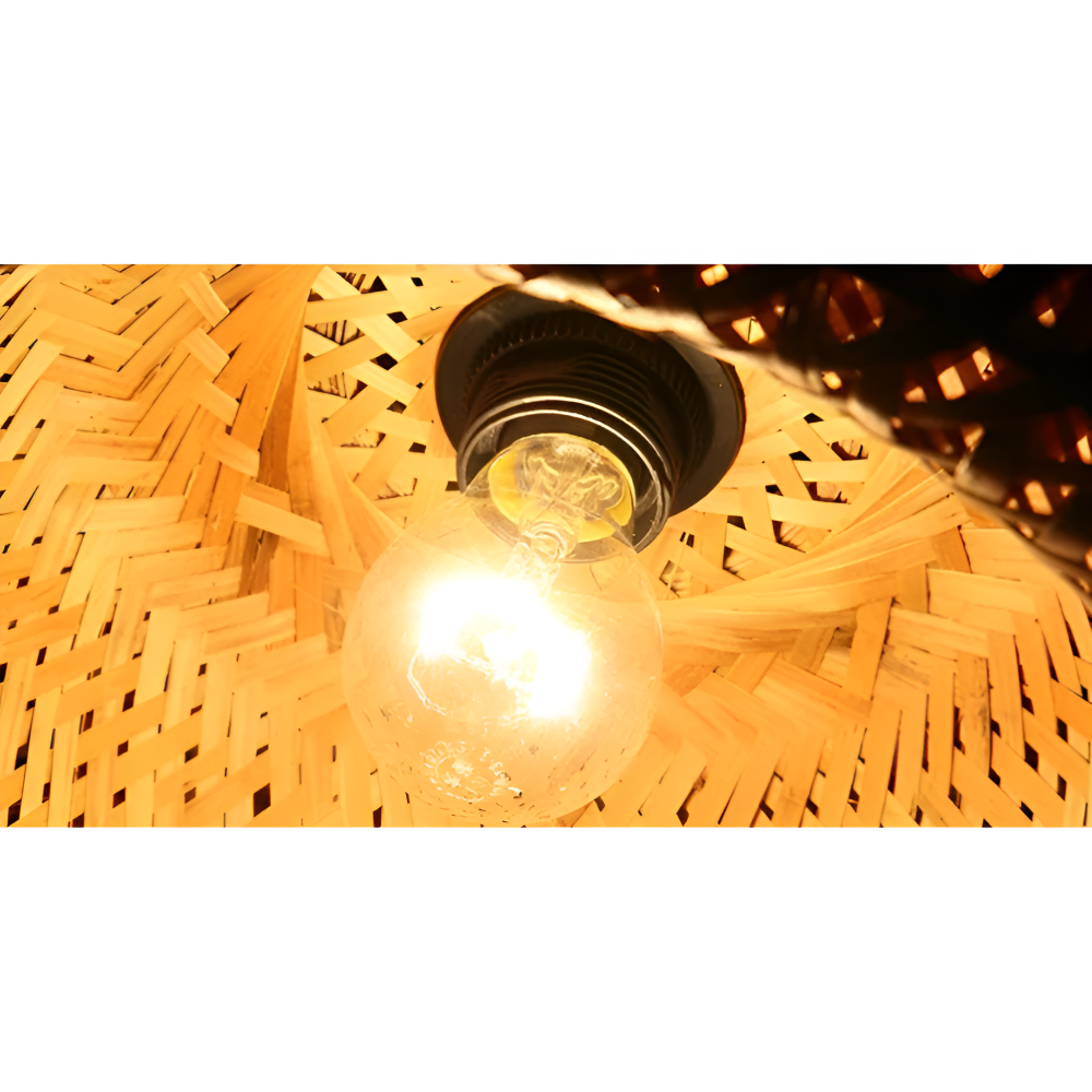 Ästhetische Kuppel Rattan Pendelleuchte - Handgeflochtene Bambus Wicker Hängelampe
