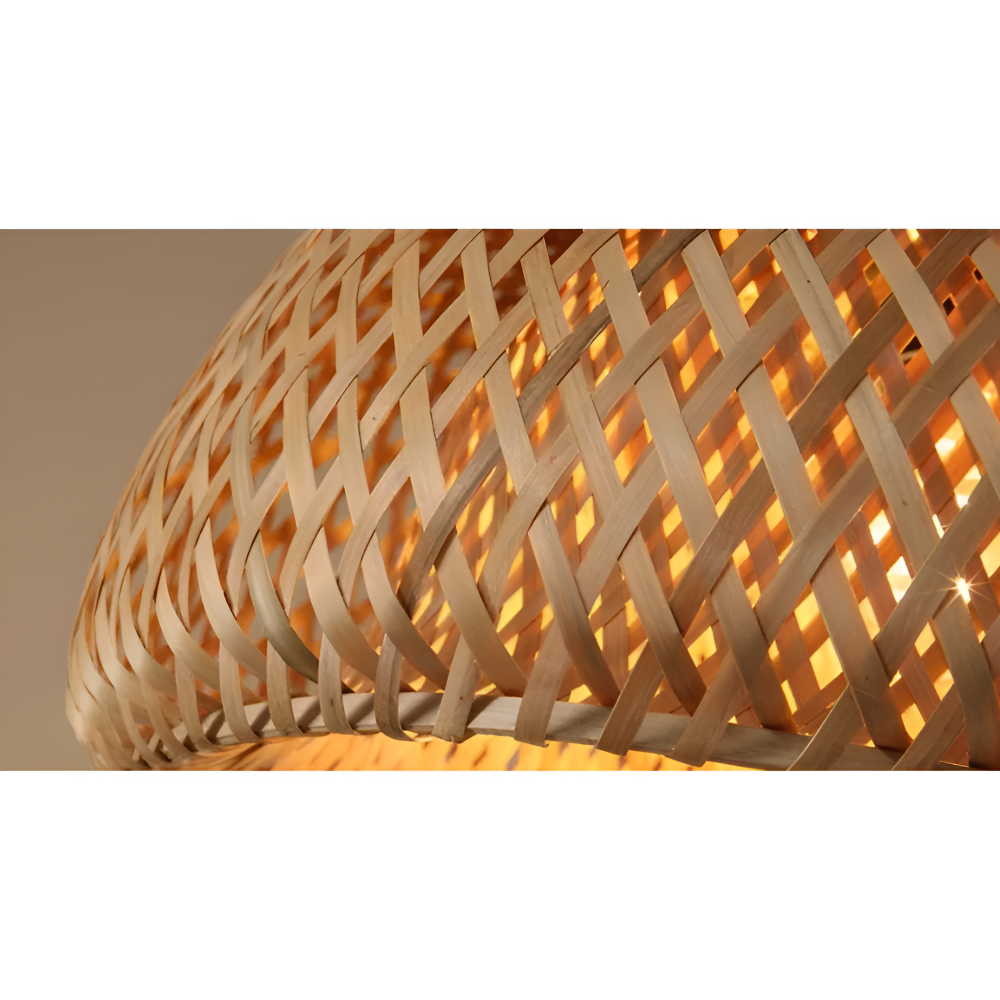 Ästhetische Kuppel Rattan Pendelleuchte - Handgeflochtene Bambus Wicker Hängelampe