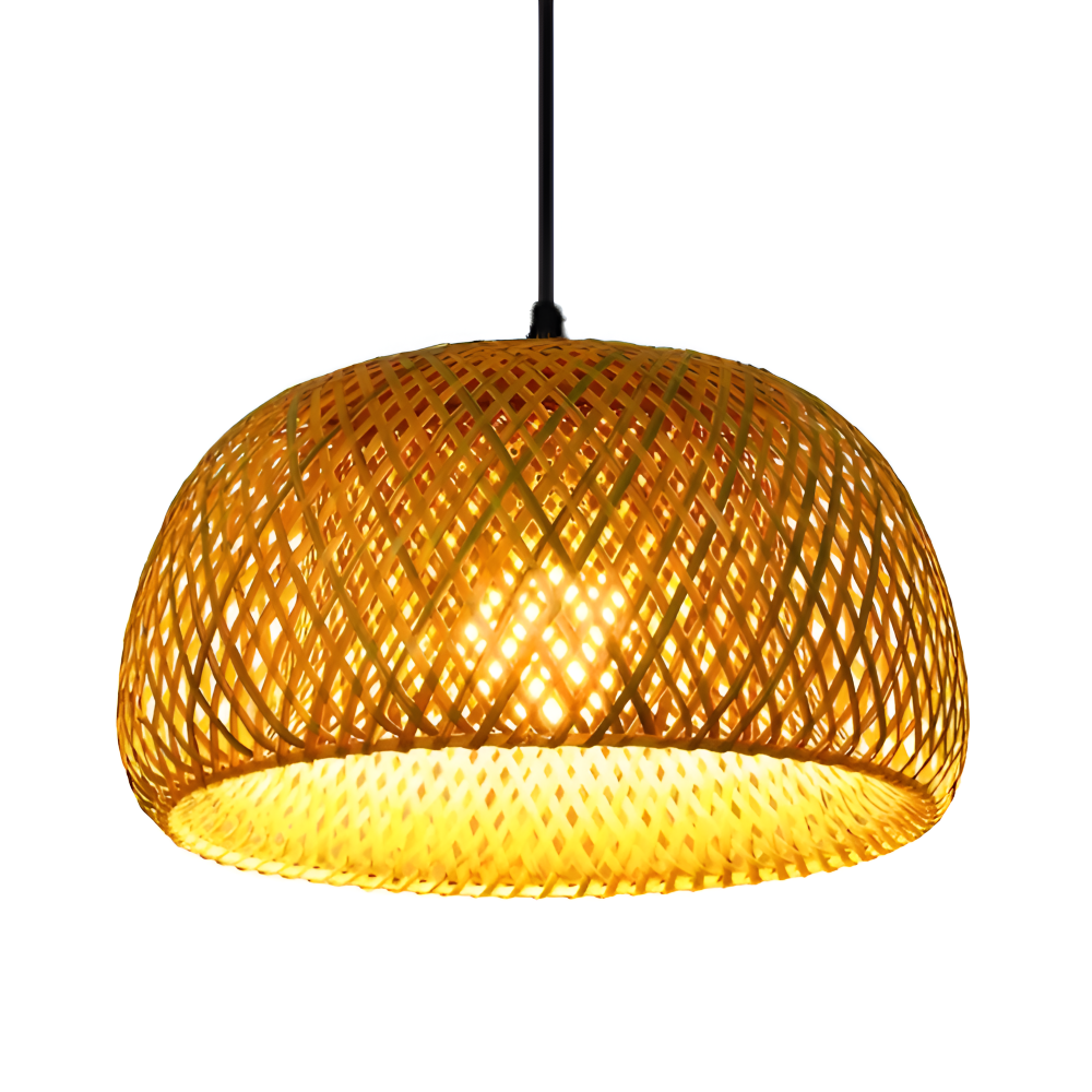 Ästhetische Kuppel Rattan Pendelleuchte - Handgeflochtene Bambus Wicker Hängelampe