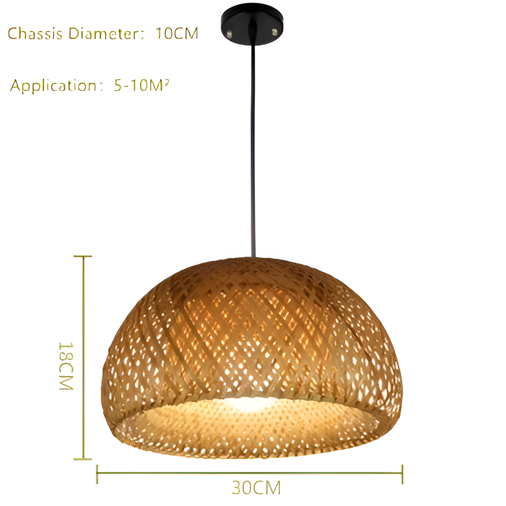 Ästhetische Kuppel Rattan Pendelleuchte - Handgeflochtene Bambus Wicker Hängelampe