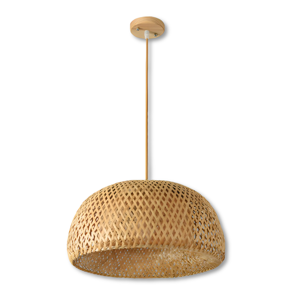 Ästhetische Kuppel Rattan Pendelleuchte - Handgeflochtene Bambus Wicker Hängelampe