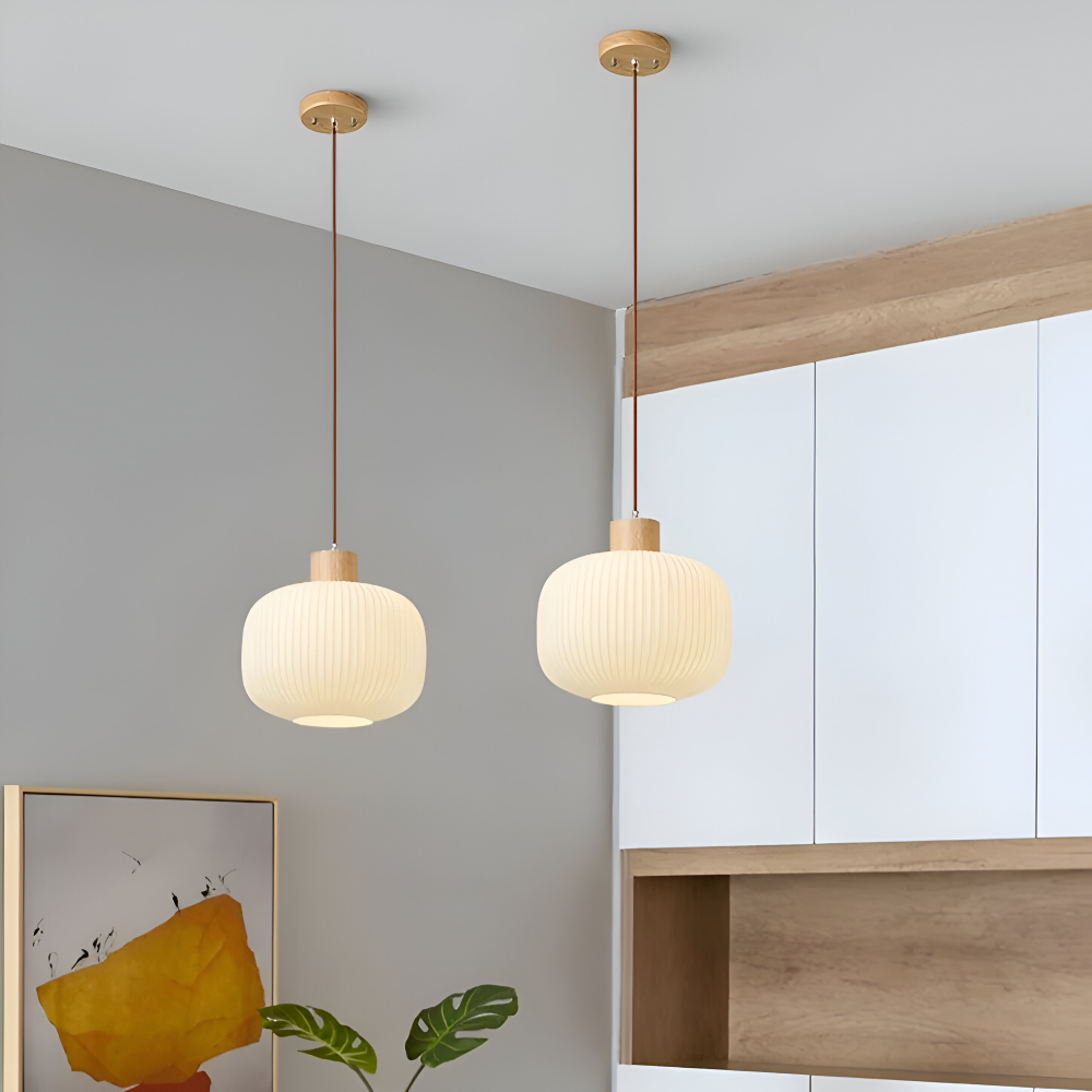 AkariLuxe Pendelleuchte - Elegante Japanische Milky Weiß Gerippte Glas Hängelampe