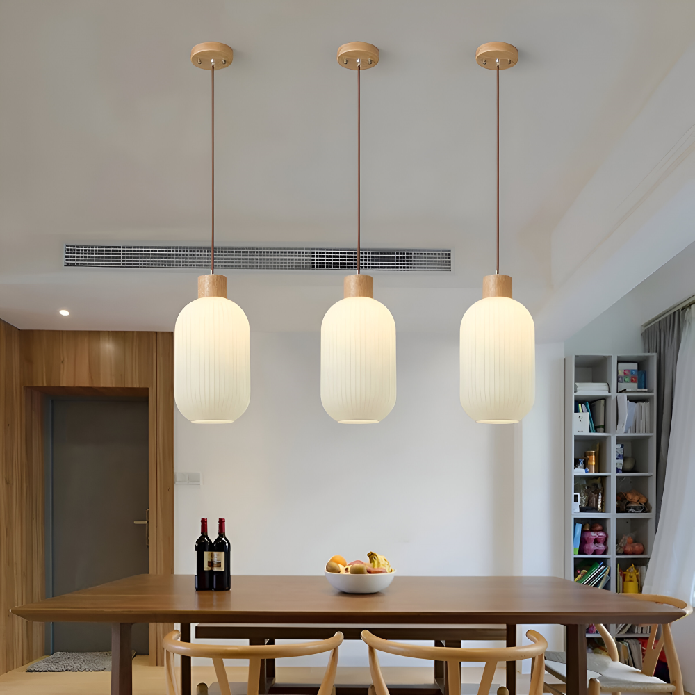 AkariLuxe Pendelleuchte - Elegante Japanische Milky Weiß Gerippte Glas Hängelampe