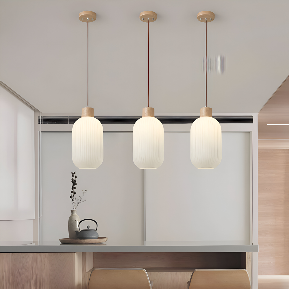 AkariLuxe Pendelleuchte - Elegante Japanische Milky Weiß Gerippte Glas Hängelampe