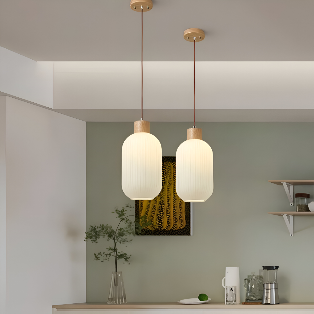 AkariLuxe Pendelleuchte - Elegante Japanische Milky Weiß Gerippte Glas Hängelampe