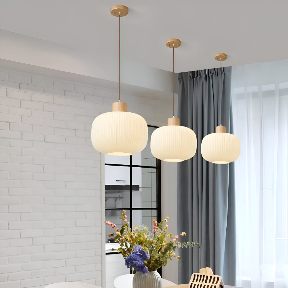 AkariLuxe Pendelleuchte - Elegante Japanische Milky Weiß Gerippte Glas Hängelampe