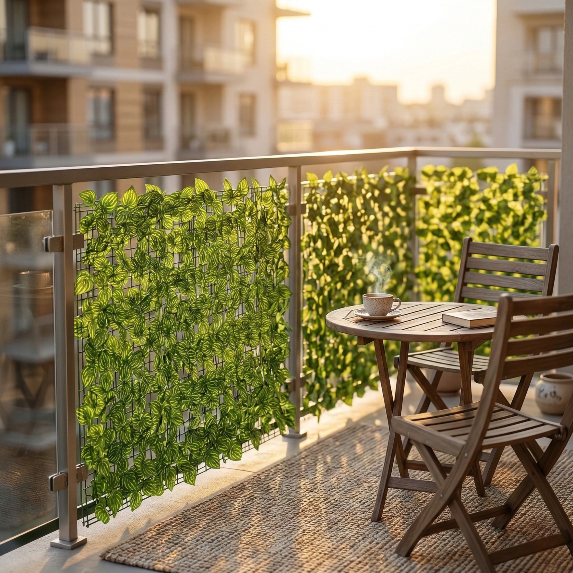 Künstlicher Grüner Sichtschutzzaun - 1M/3M Dekorative Blätter für Garten & Balkon