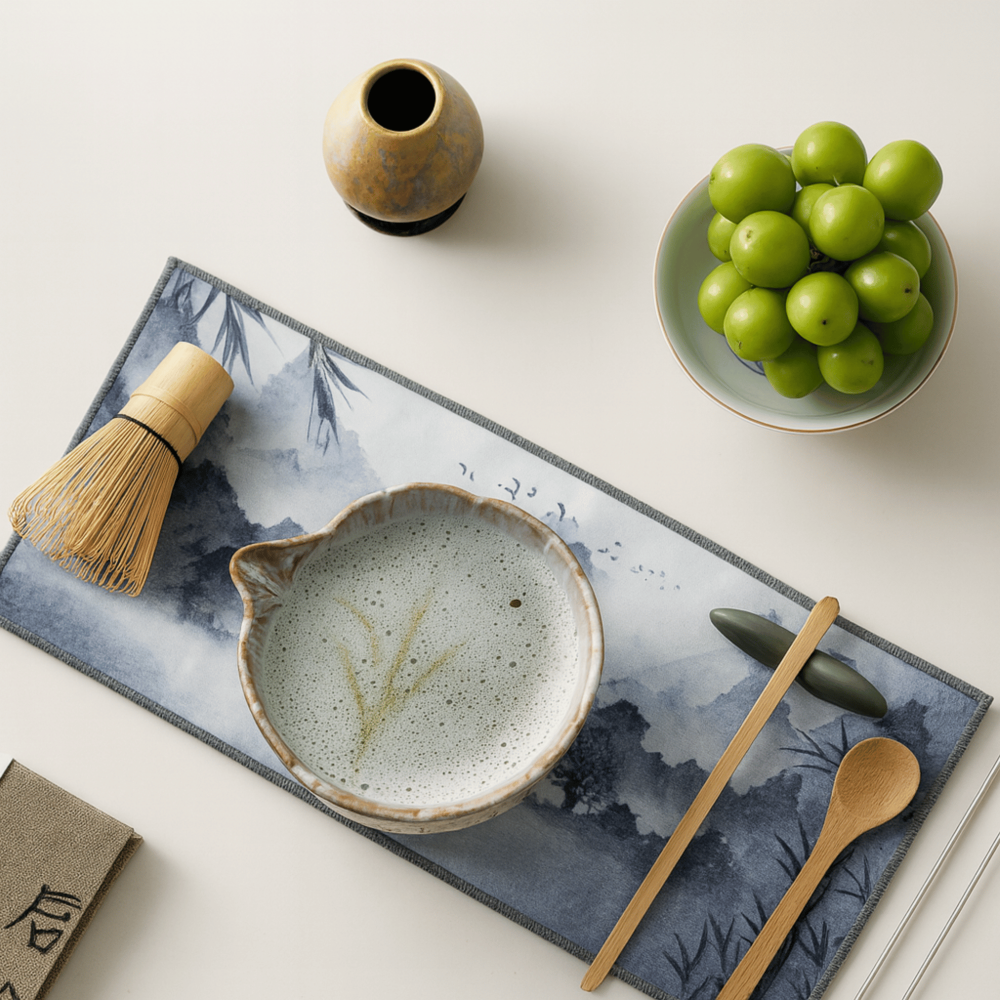 Artisan Matcha Set 8-teilig – Handgefertigte Keramik Schale (550ml), Bambusbesen & Sieb – Japanische Teezeremonie Geschenkset