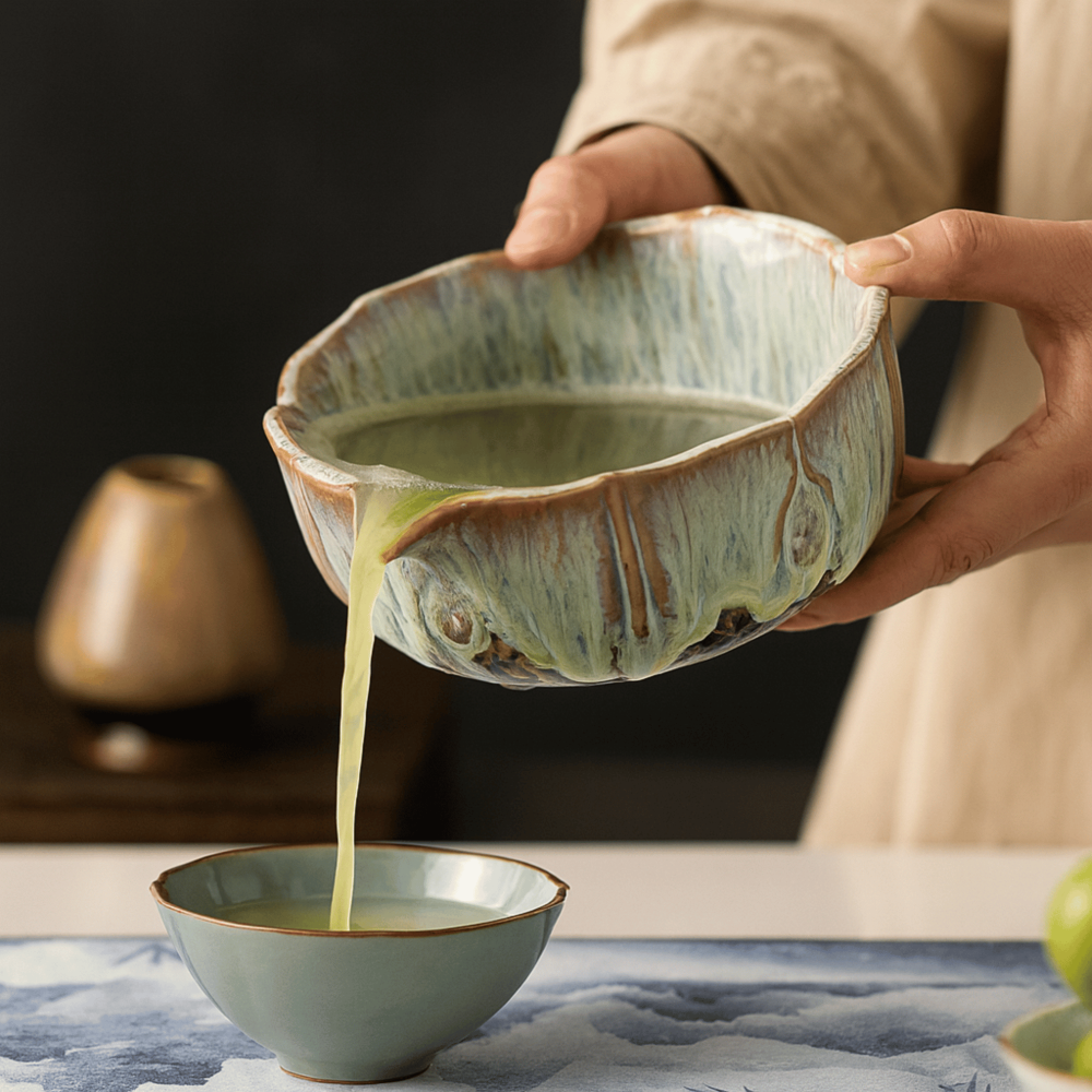 Artisan Matcha Set 8-teilig – Handgefertigte Keramik Schale (550ml), Bambusbesen & Sieb – Japanische Teezeremonie Geschenkset