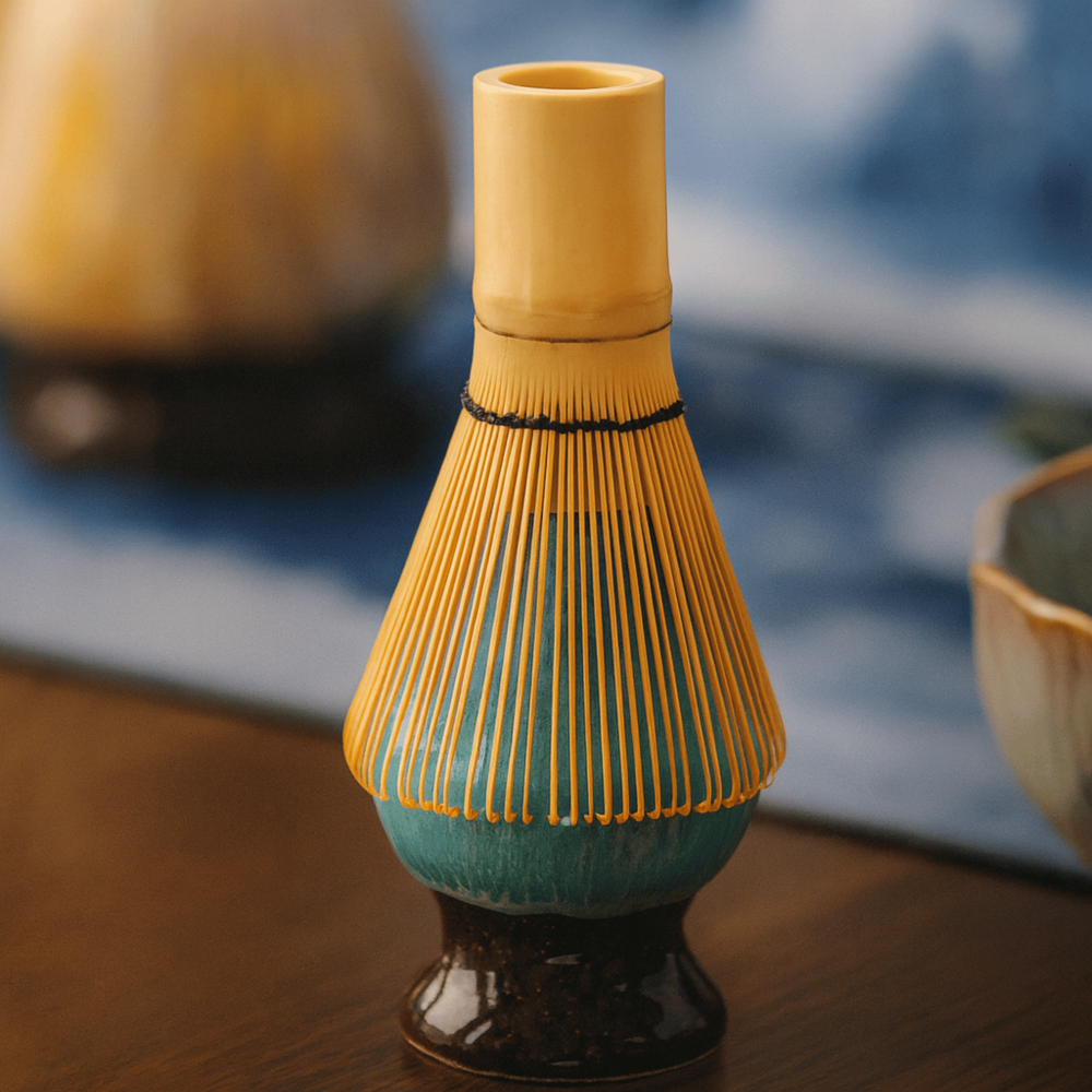 Artisan Matcha Set 8-teilig – Handgefertigte Keramik Schale (550ml), Bambusbesen & Sieb – Japanische Teezeremonie Geschenkset