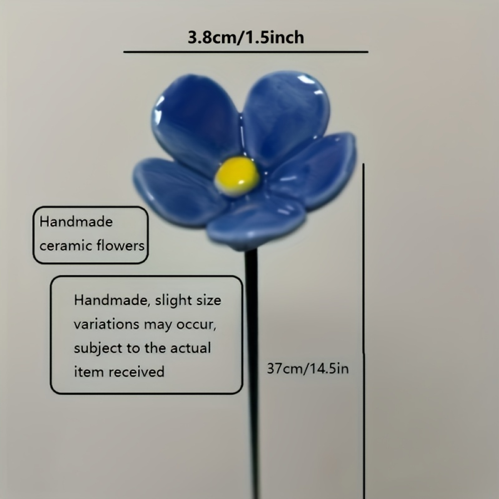 Artisan Keramik-Blumen Vergissmeinnicht Blau (11 Stück) - Wetterfeste Blumendeko für Innen & Außen - 37cm