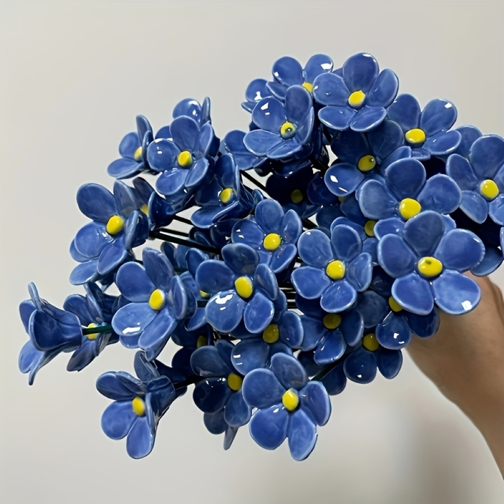 Artisan Keramik-Blumen Vergissmeinnicht Blau (11 Stück) - Wetterfeste Blumendeko für Innen & Außen - 37cm