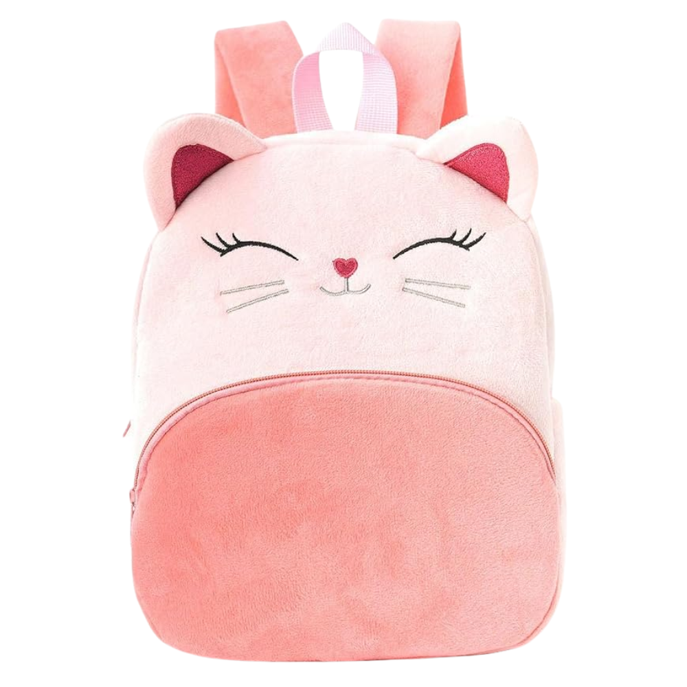 Weicher Katzen-Rucksack 31 × 24,5 × 12 cm – Plüschiger Kindergartenrucksack aus Polyester mit verstellbaren Trägern