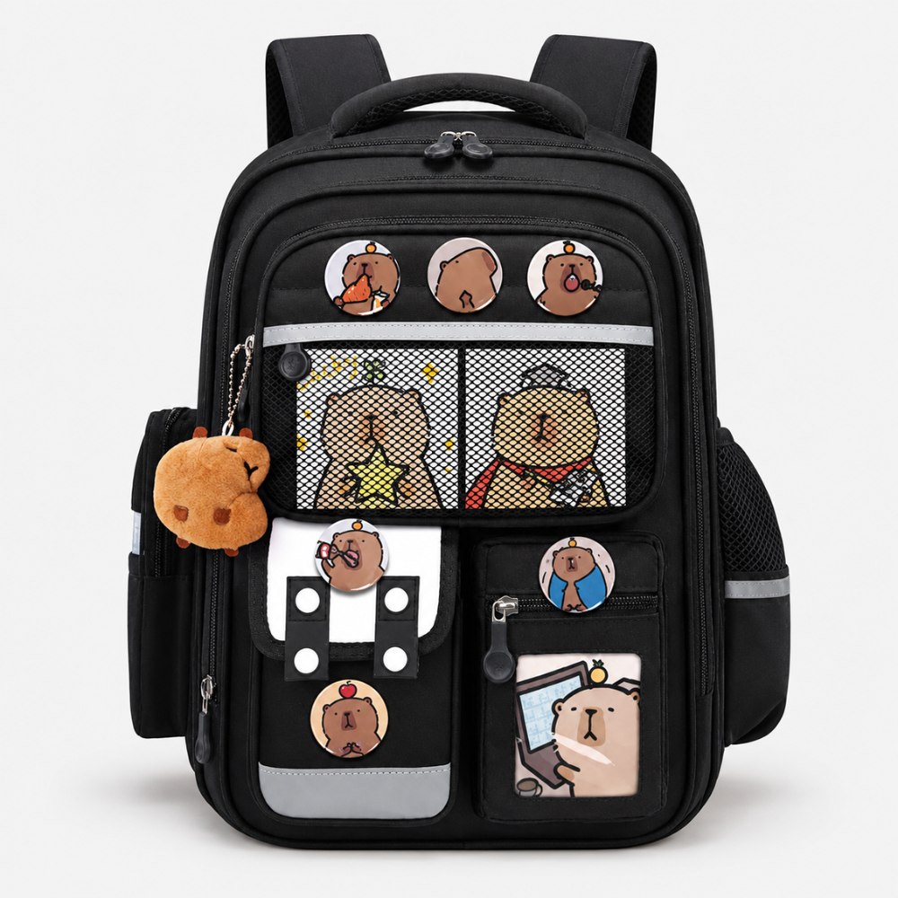 Kinder-Schulrucksack mit Capybara-Motiv – Wasserabweisender Rucksack mit großem Fassungsvermögen & gepolsterten Trägern für Schule & Freizeit