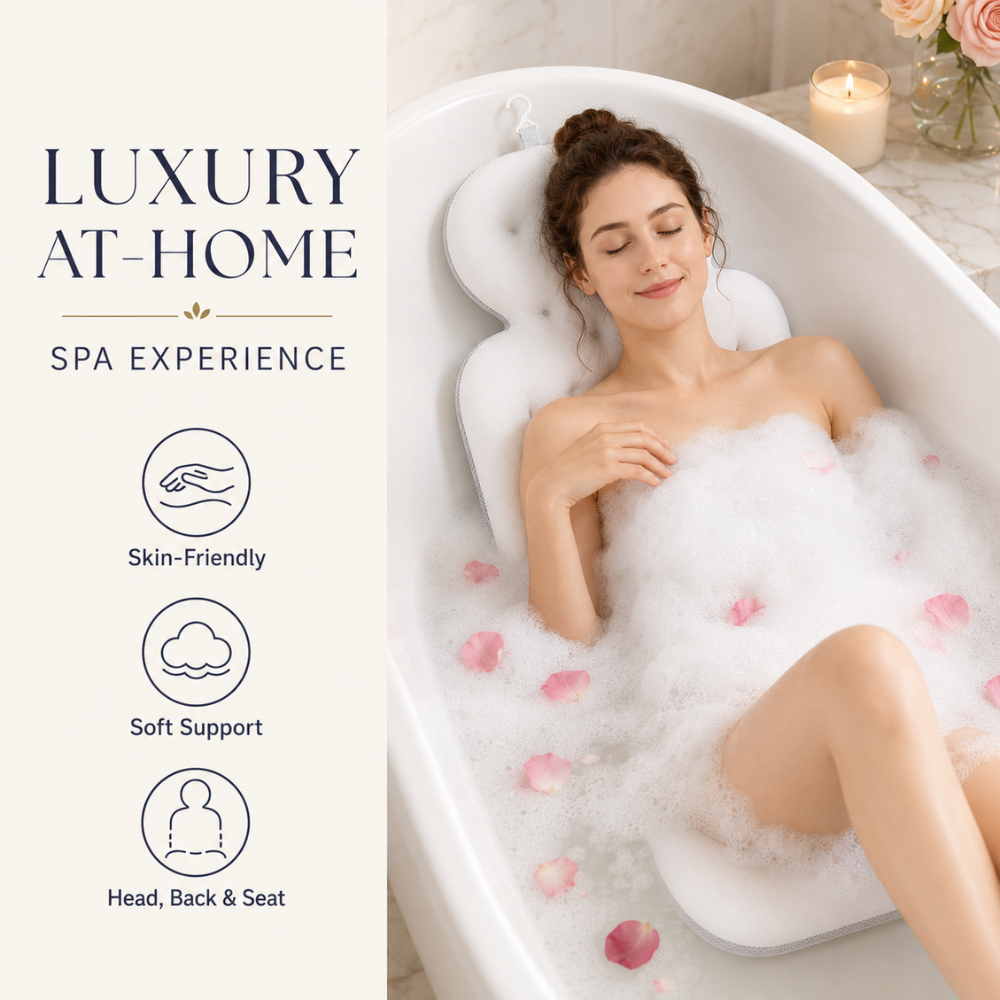 Badewannenkissen mit Nackenstütze – Ergonomisches Badepolster mit Armlehnen für Badewanne, Spa & Entspannung