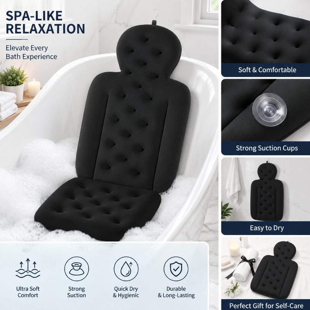 Badewannenkissen mit Nackenstütze – Ergonomisches Badepolster mit Armlehnen für Badewanne, Spa & Entspannung