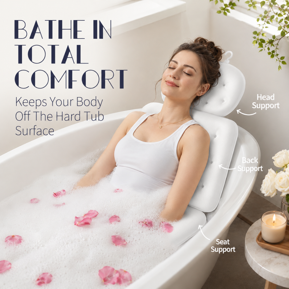Badewannenkissen mit Nackenstütze – Ergonomisches Badepolster mit Armlehnen für Badewanne, Spa & Entspannung