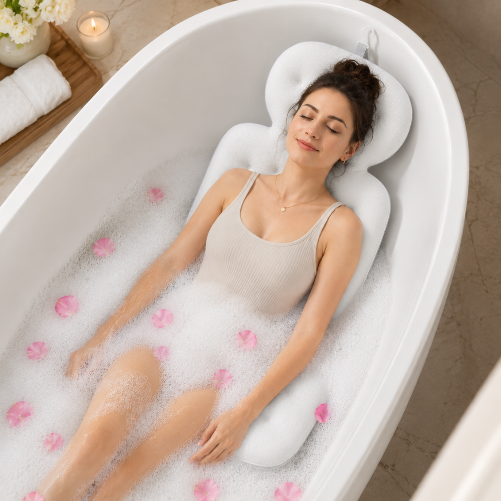 Badewannenkissen mit Nackenstütze – Ergonomisches Badepolster mit Armlehnen für Badewanne, Spa & Entspannung