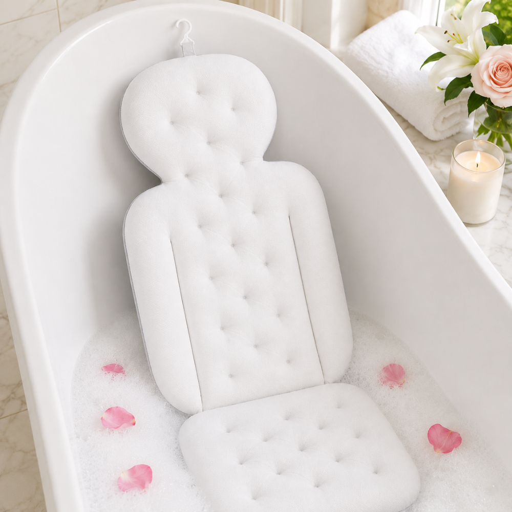 Badewannenkissen mit Nackenstütze – Ergonomisches Badepolster mit Armlehnen für Badewanne, Spa & Entspannung