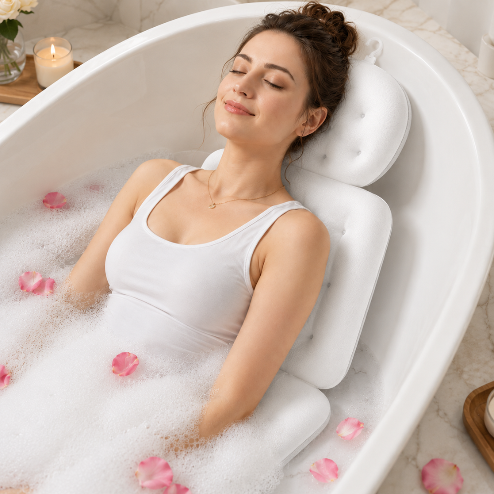 Badewannenkissen mit Nackenstütze – Ergonomisches Badepolster mit Armlehnen für Badewanne, Spa & Entspannung
