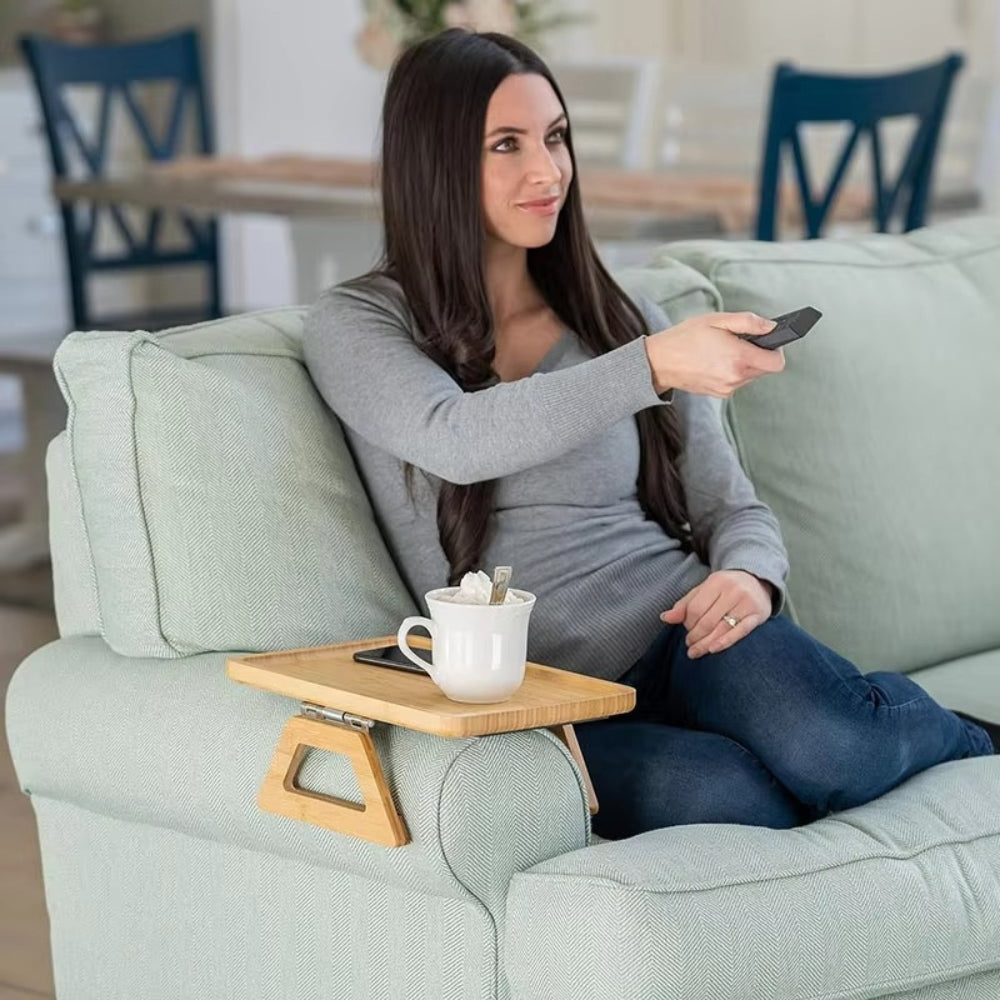 Bamboo Armrest Table Tray | Adjustable Clip-On Design, Eco-Friendly Bamboo 5