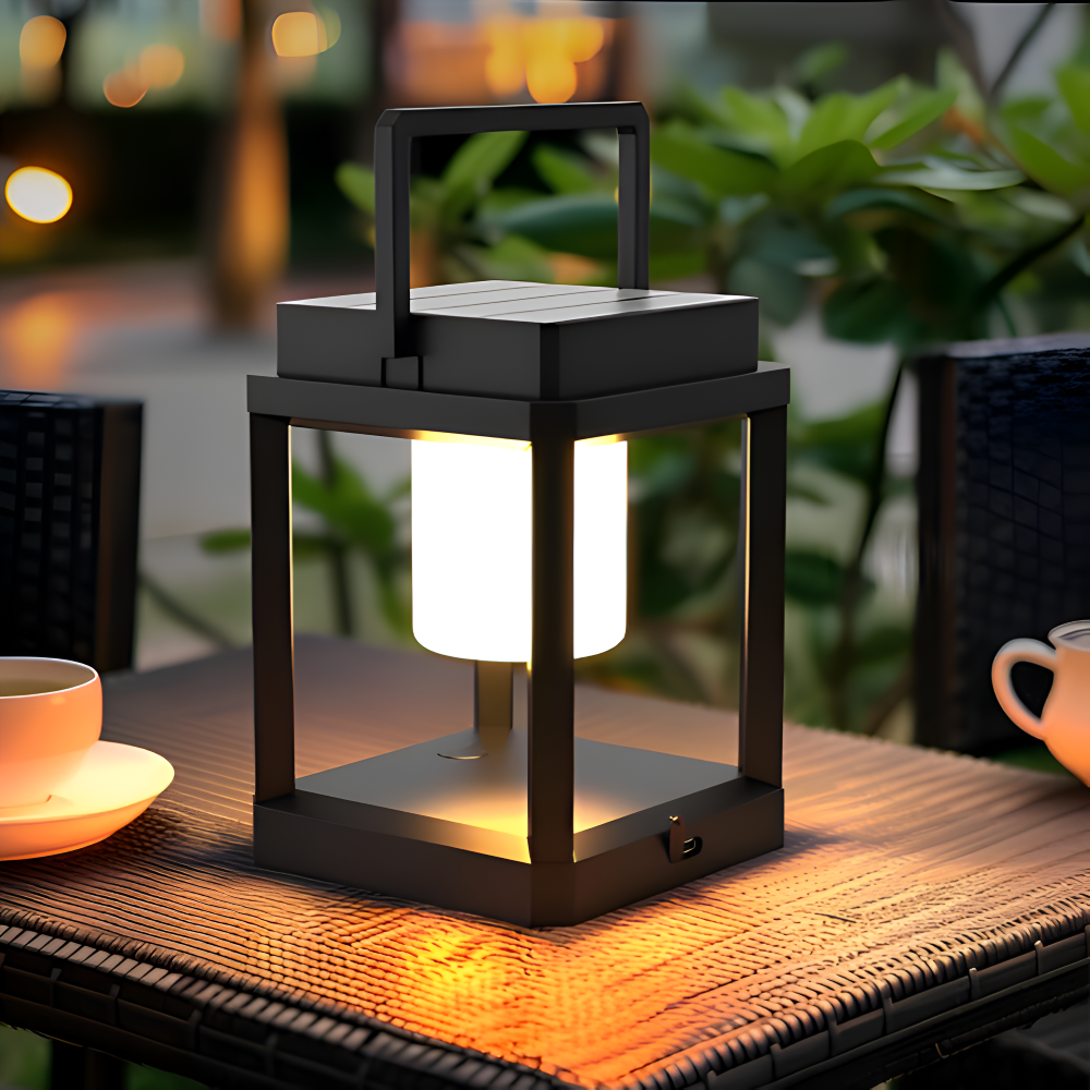 BlackQuad Laterne - Solar & USB Wiederaufladbare Gartenbeleuchtung - Tragbare Solarlampe Garten