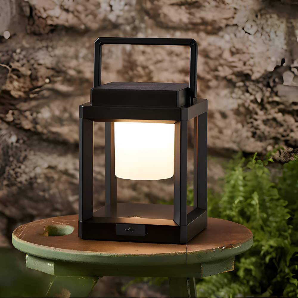BlackQuad Laterne - Solar & USB Wiederaufladbare Gartenbeleuchtung - Tragbare Solarlampe Garten
